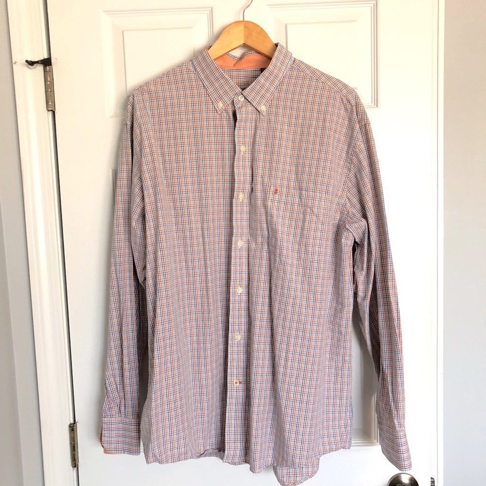 Izod button down shirt. Blue & orange checkered XL